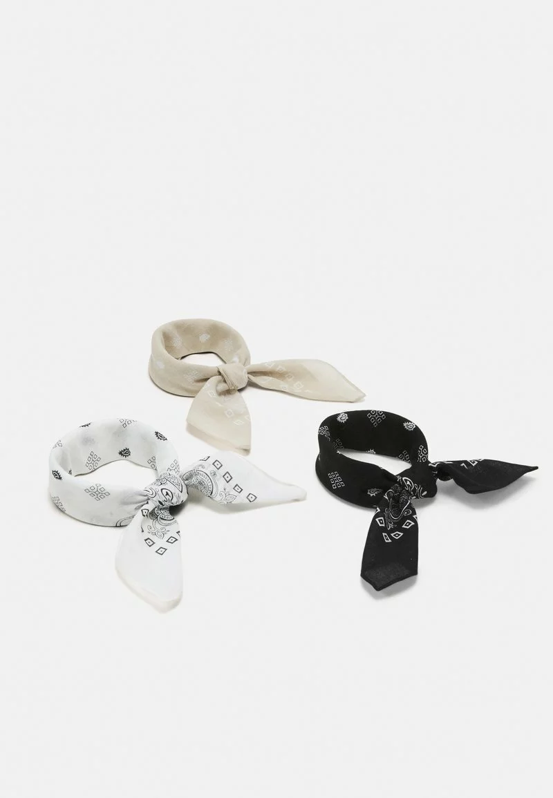Pier One BANDANA UNISEX 3 PACK - Foulard - Black/white/beige