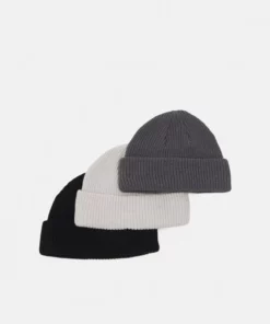 Pier One MICRO SHORT BEANIE COTTON 3 PACK UNISEX - Berretto - Black/dark Grey/off-white