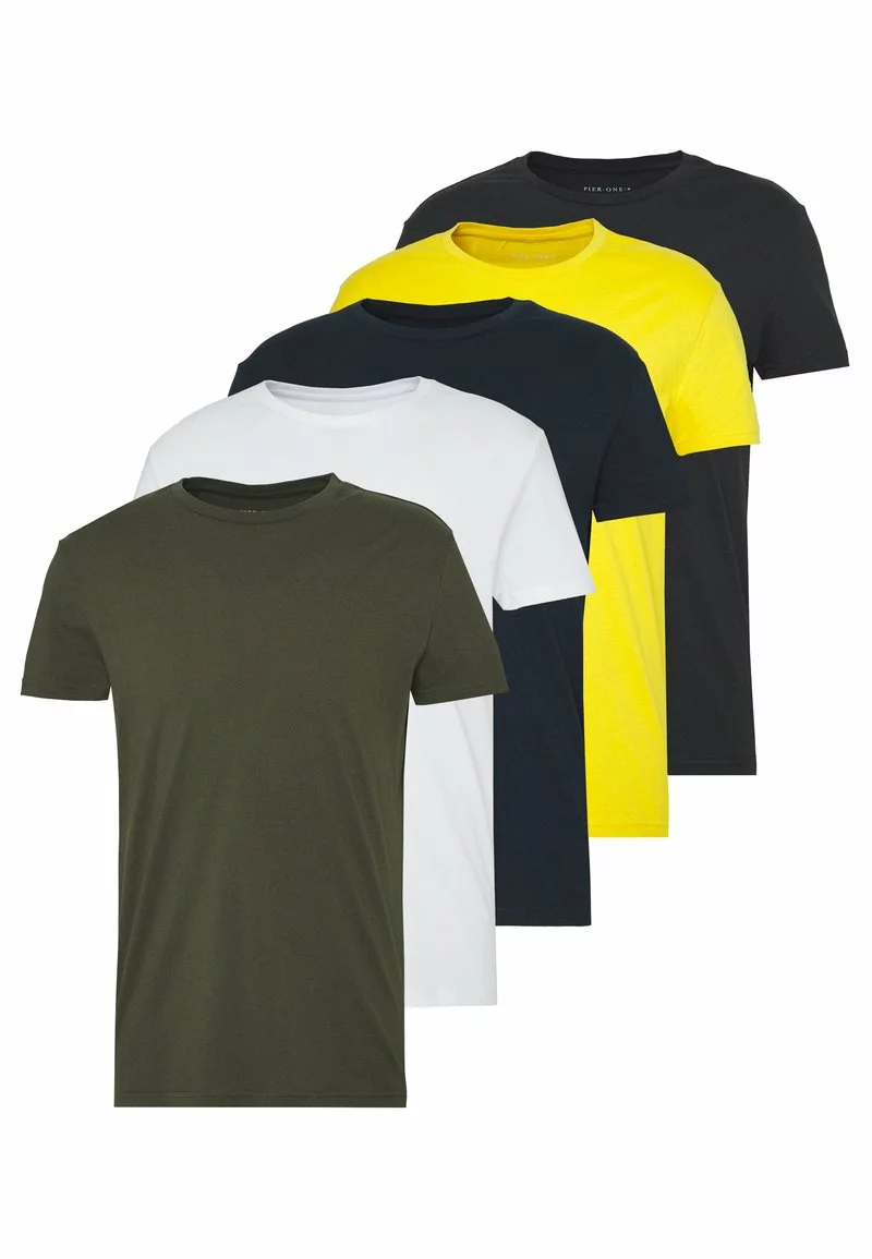 Pier One Uomo 5 PACK - T-shirt Basic - Olive/ White/ Navy /yellow /black - immagine 8