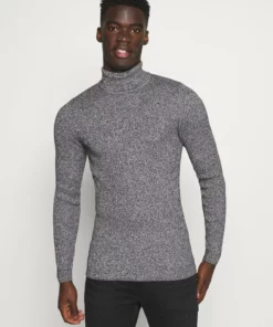 Pier One Uomo MUSCLE FIT TURTLE - Maglione - Mottled Grey