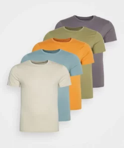 Pier One Uomo 5 PACK - T-shirt Basic - Orange/dark Blue/green