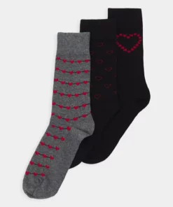 Pier One Uomo VALENTINES SOCK 3 PACK - Calze - Black/red/mottled Grey