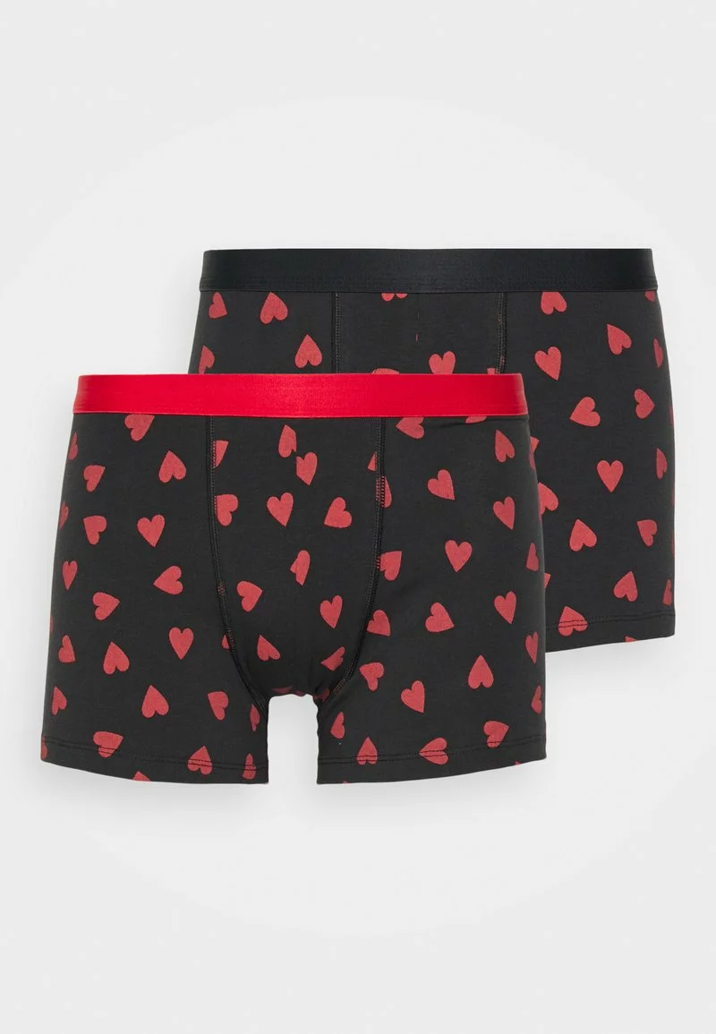 Pier One Uomo VALENTINE'S HEARTS BOXERS 2PACK - Culotte - Black/red