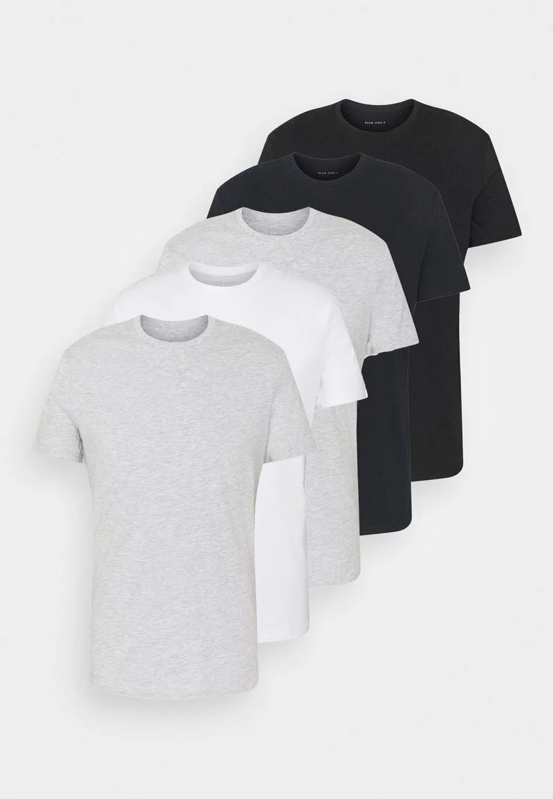 Pier One Uomo 5 PACK - T-shirt Basic - Black/dark Blue - immagine 8