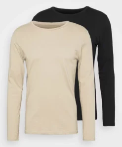 Pier One Uomo 2 PACK - Maglietta A Manica Lunga - Beige/black