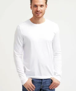 Pier One Uomo Maglietta A Manica Lunga - White