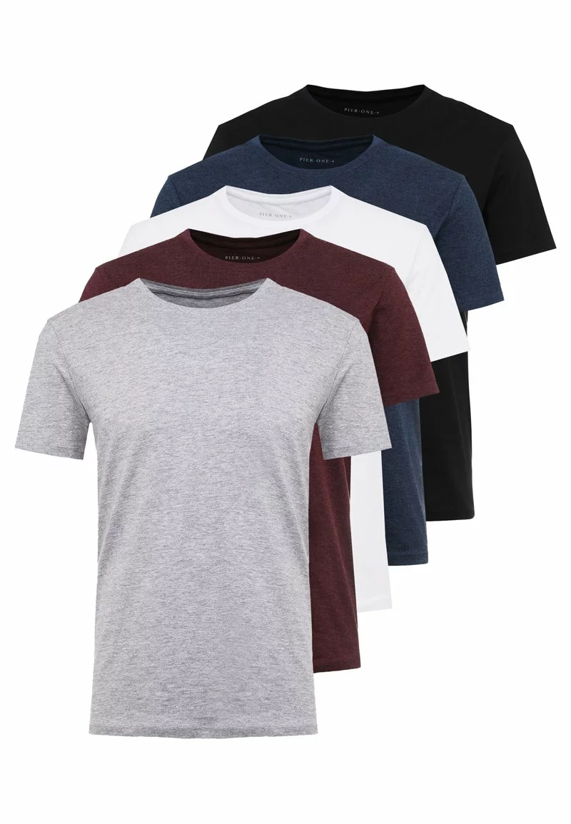 Pier One Uomo 5 PACK - T-shirt Basic - Mottled Bordeaux/white - immagine 6